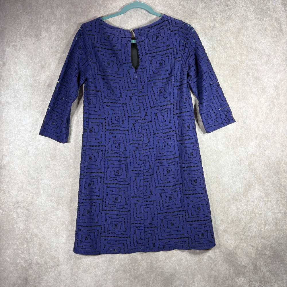 Shoshanna Dress Womens 2 Blue Geometric Lace Shift 3/4 Sleeve Career Office Mod‎ - Picture 4 of 8